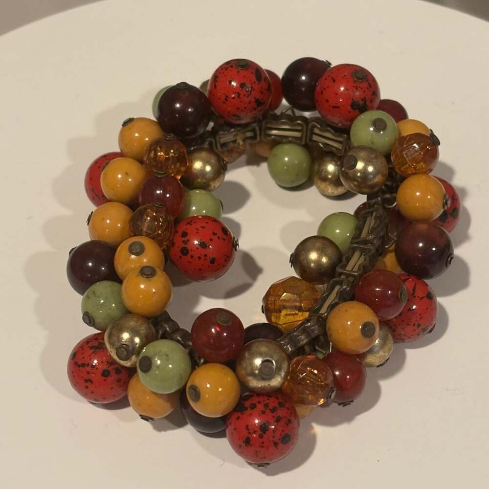 Vintage Multi Color Beaded Cluster Stretch Bracelet